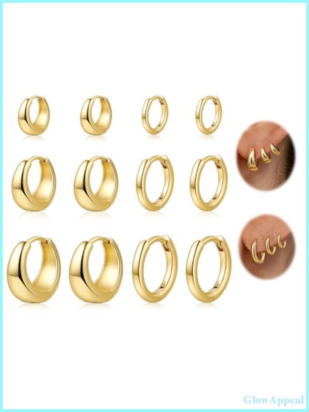 6 Pairs 14K Gold Plated Huggie Hoop Earrings Set Small Hypoallergenic
